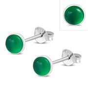 Green Agate Round Sterling Silver Stud Earrings, e440st